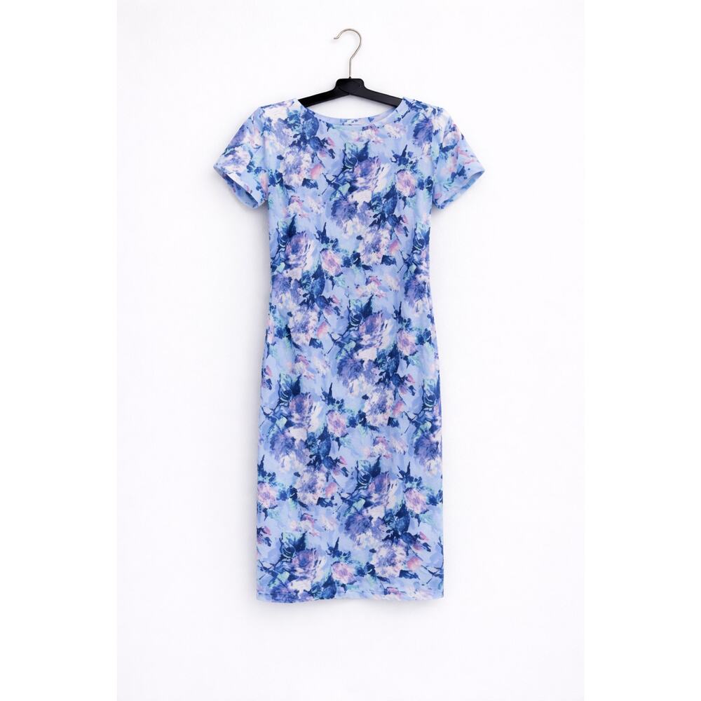 PinkBlush Light Blue Floral Maternity Midi Dress – Size L / Grande